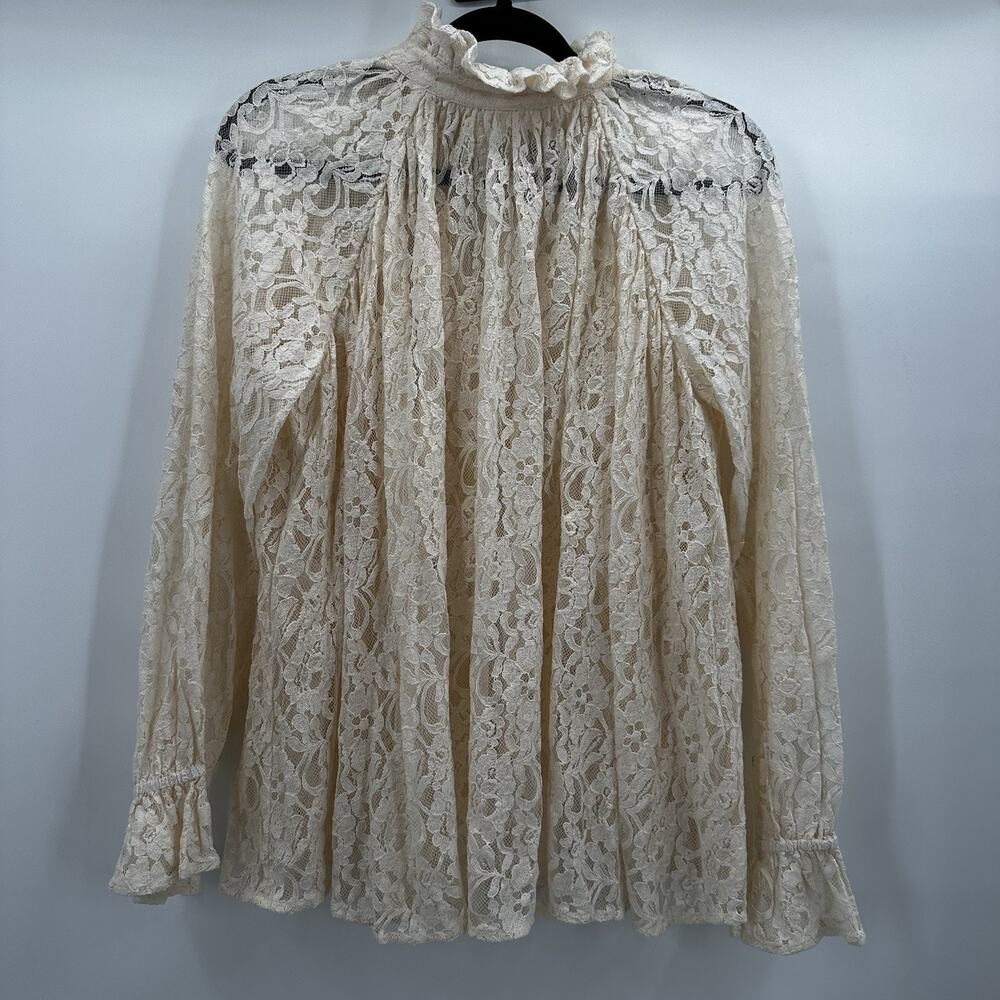 Millie‎ Resorts Blouse Top Womens Medium Ivory Lace Ruffle Cottage Peasant